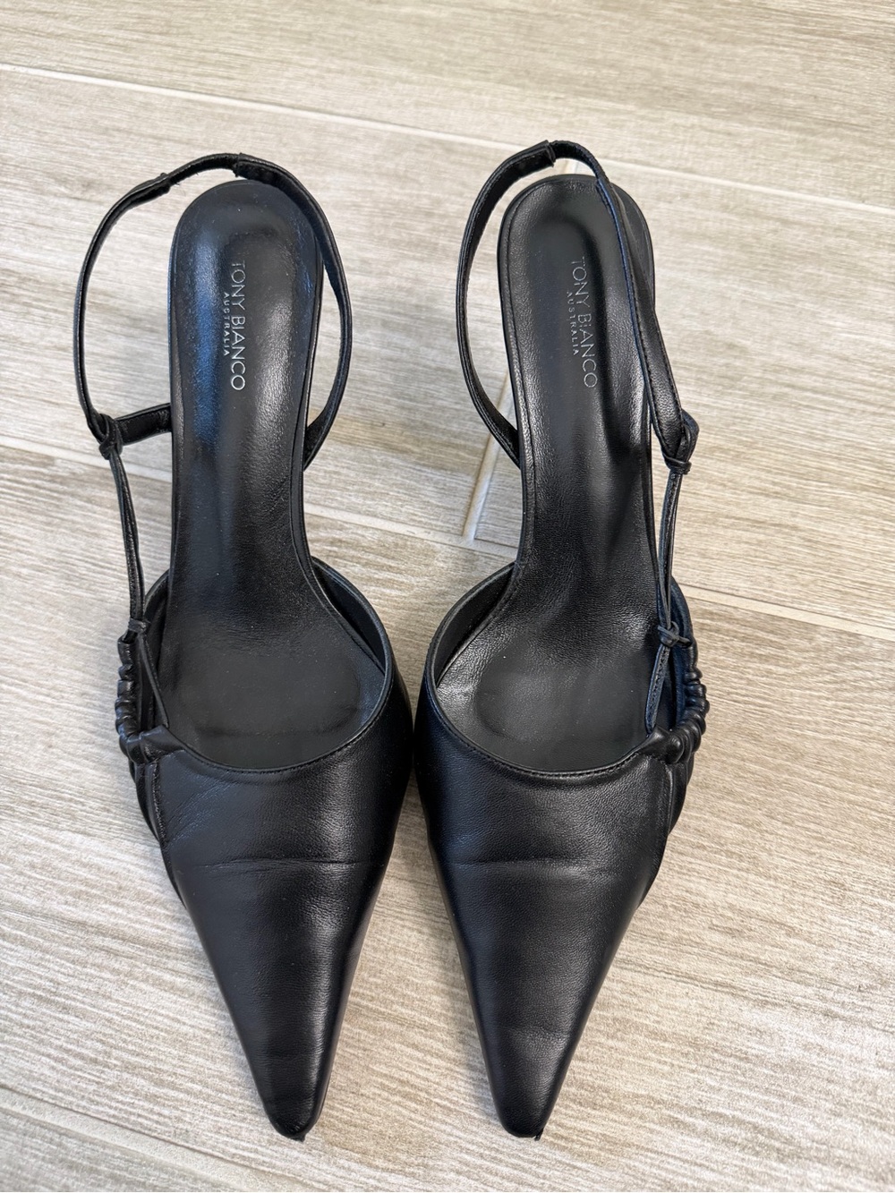 Tony Bianco Black Pointed Slingback Heels - Picture 2 of 6